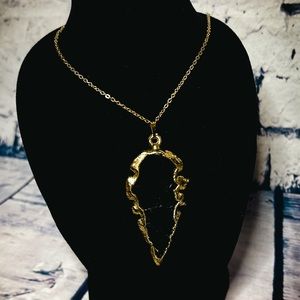 Vintage Black Obsidian Arrow Head Necklace
